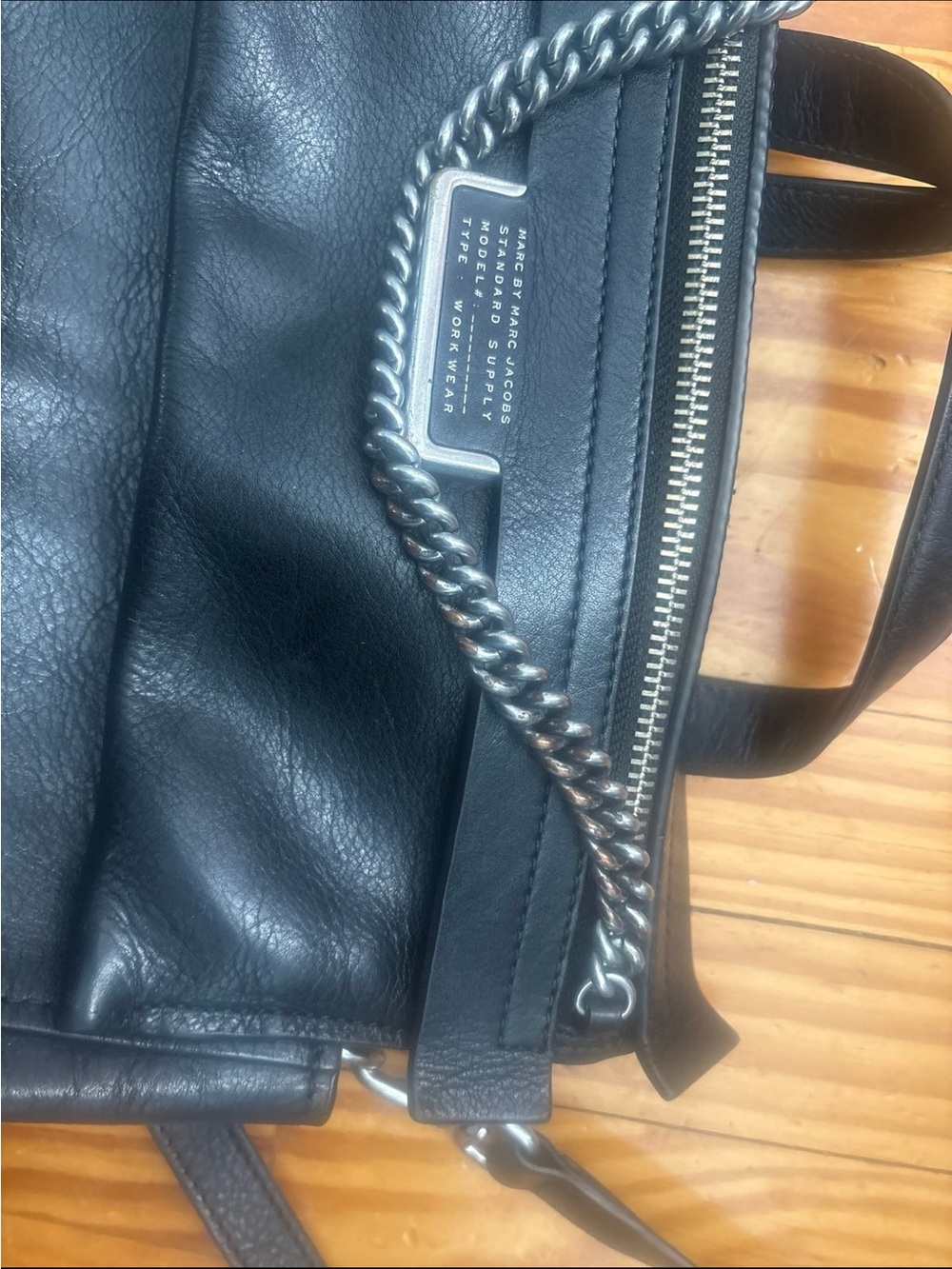 Marc Jacobs Black Leather Satchel with Silver Chain - Picture 4 of 5